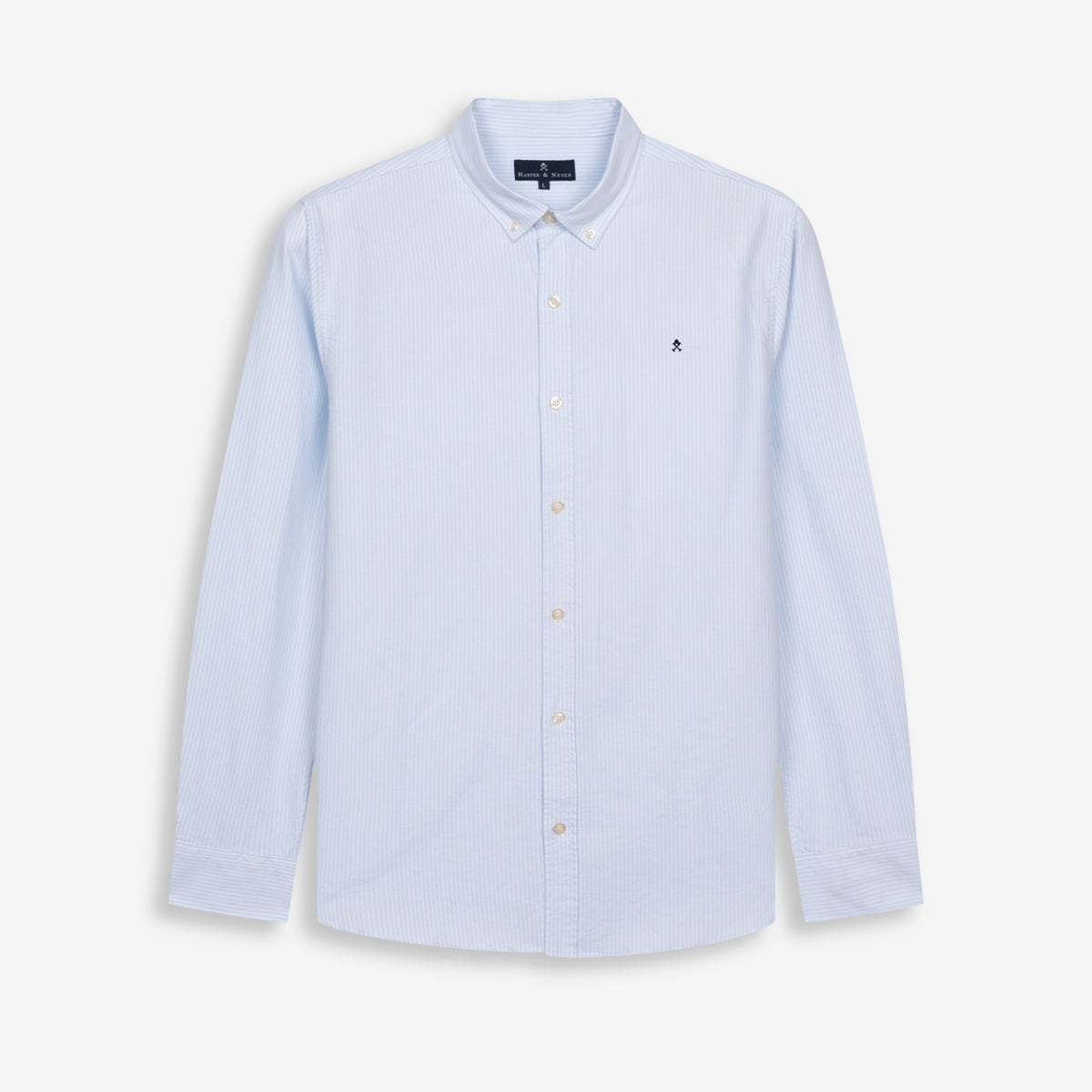 Camisa MEDITERRANEO de Harper & Neyer a rayas azul claro, packshot frontal sobre fondo blanco