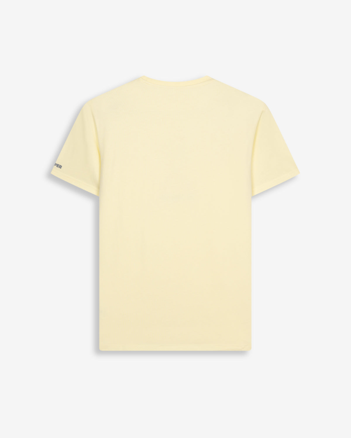 Camiseta VERMONT de Harper & Neyer en amarillo mantequilla, vista trasera lisa con bordado en la manga