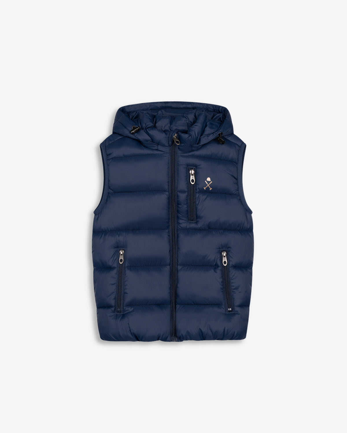 Chaleco acolchado GALWAY KIDS de Harper & Neyer en azul marino, vista frontal con cremallera y logo
