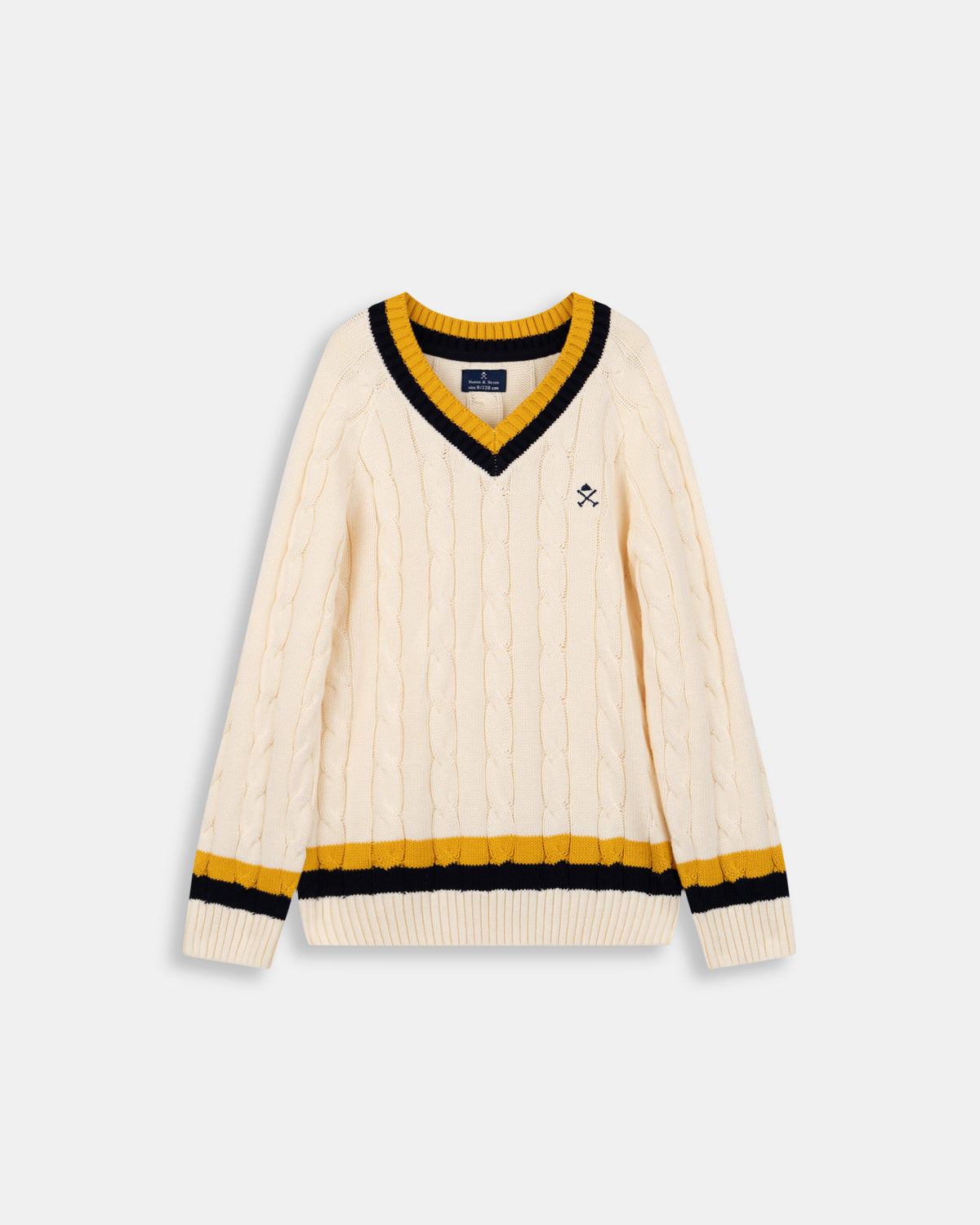 Jersey Wimbledon Kids de Harper & Neyer en crudo, bodegón frontal con detalle de cuello V