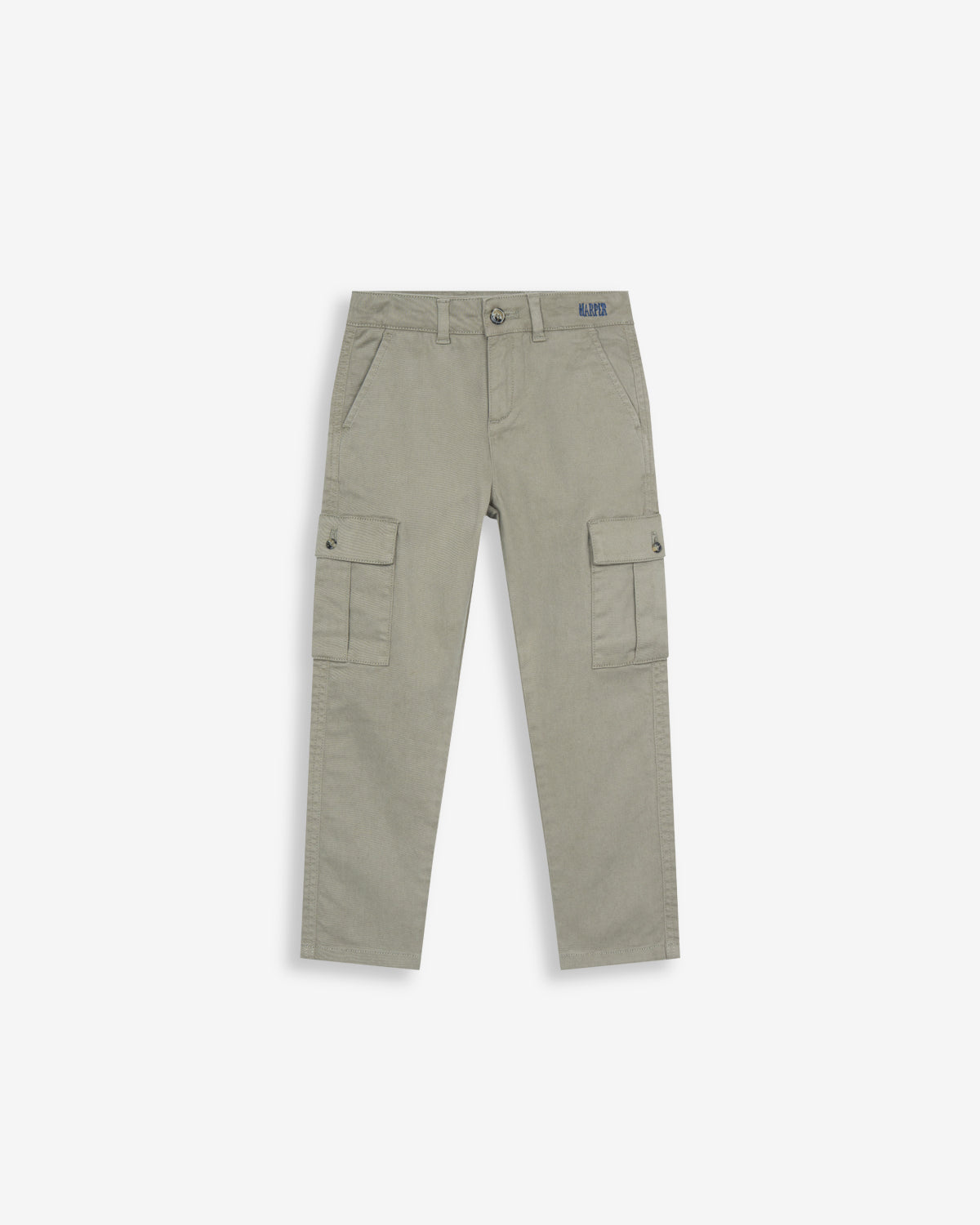 Pantalón CARGO KIDS de Harper & Neyer en verde musgo con bolsillos laterales, bodegón frontal