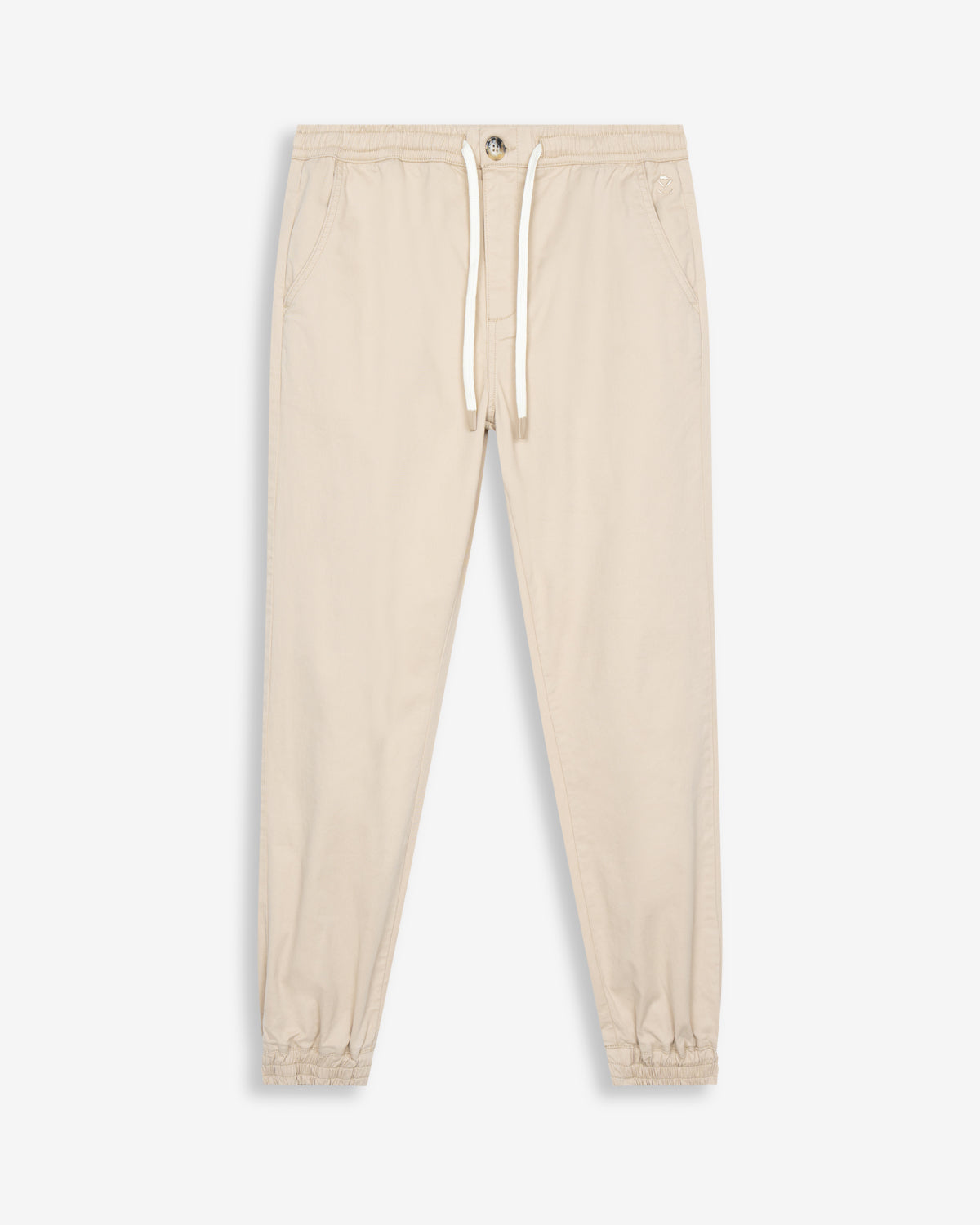 Pantalón jogger de Harper & Neyer en camel con cordón, cintura elástica y puños, vista frontal