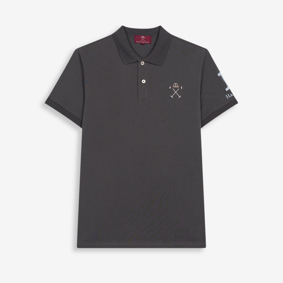 Polo WINNER de Harper & Neyer en antracita, vista frontal con cuello estructurado, tapeta de botones y logo bordado