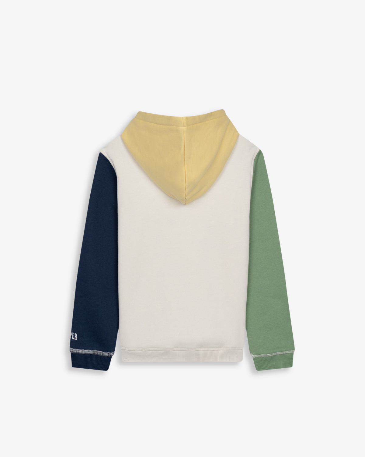 Sudadera ATLANTHA KIDS crudo con mangas contrastadas de Harper & Neyer, vista trasera con capucha amarilla