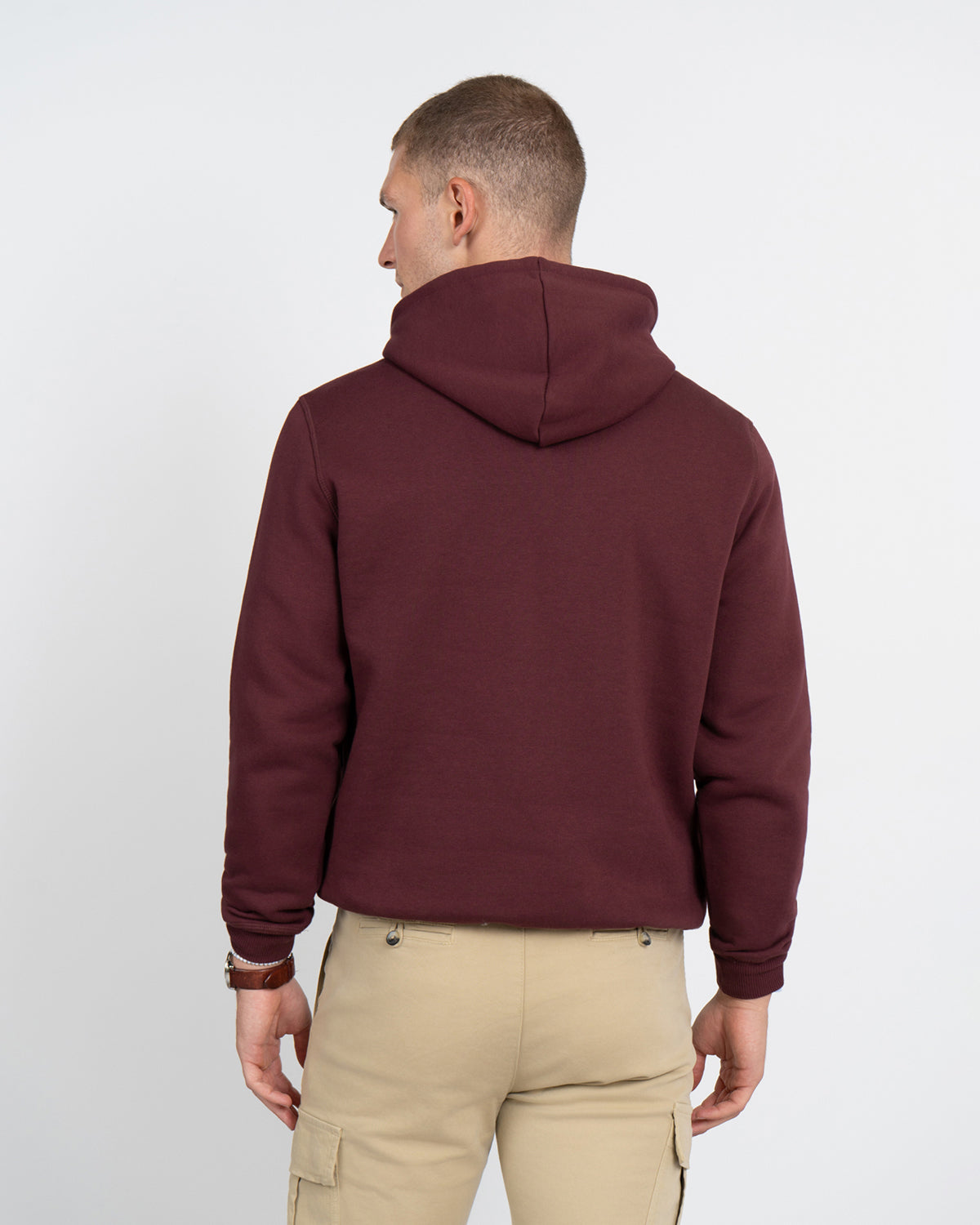 Sudadera Hoodie Arthur de Harper & Neyer en burdeos, trasera limpia con capucha y cordón tonal
