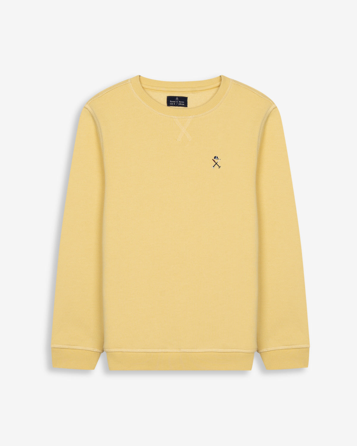 Sudadera SNOWDRIFT KIDS amarillo suave de Harper & Neyer, vista frontal con logo bordado en el pecho