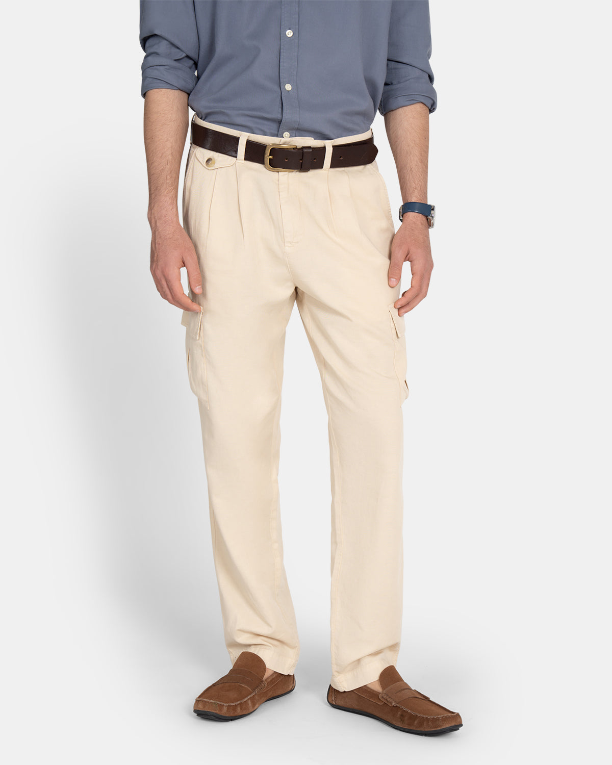 PANTALON PLEATED CARGO LINEN