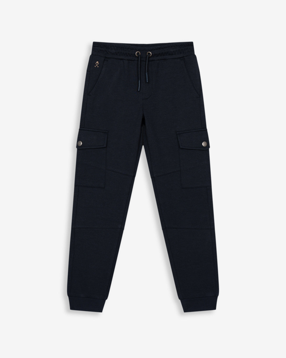 Pantalón cargo NEW YORK Kids de Harper & Neyer en azul marino, bodegón frontal con cordón y logo de la marca