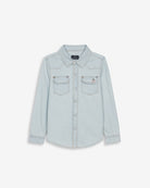 Camisa vaquera Denim KIDS de Harper & Neyer en denim claro, vista frontal con dos bolsillos en el pecho