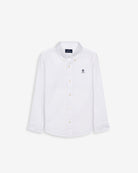 Camisa oxford ICON KIDS de Harper & Neyer en blanco, vista frontal con cuello button down y logo bordado