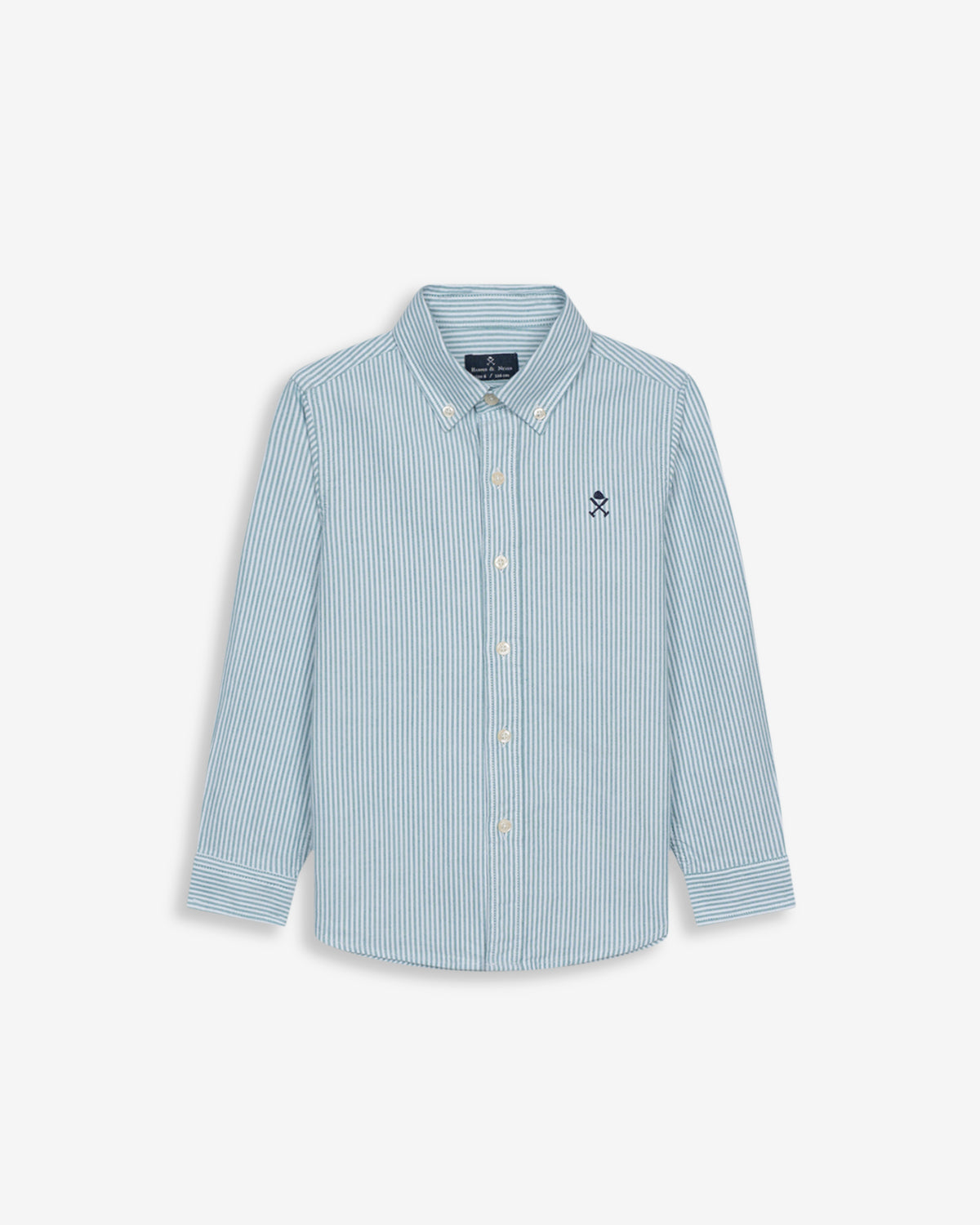 Camisa MEDITERRANEO KIDS a rayas verticales verde salvia y blanco de Harper & Neyer, vista frontal