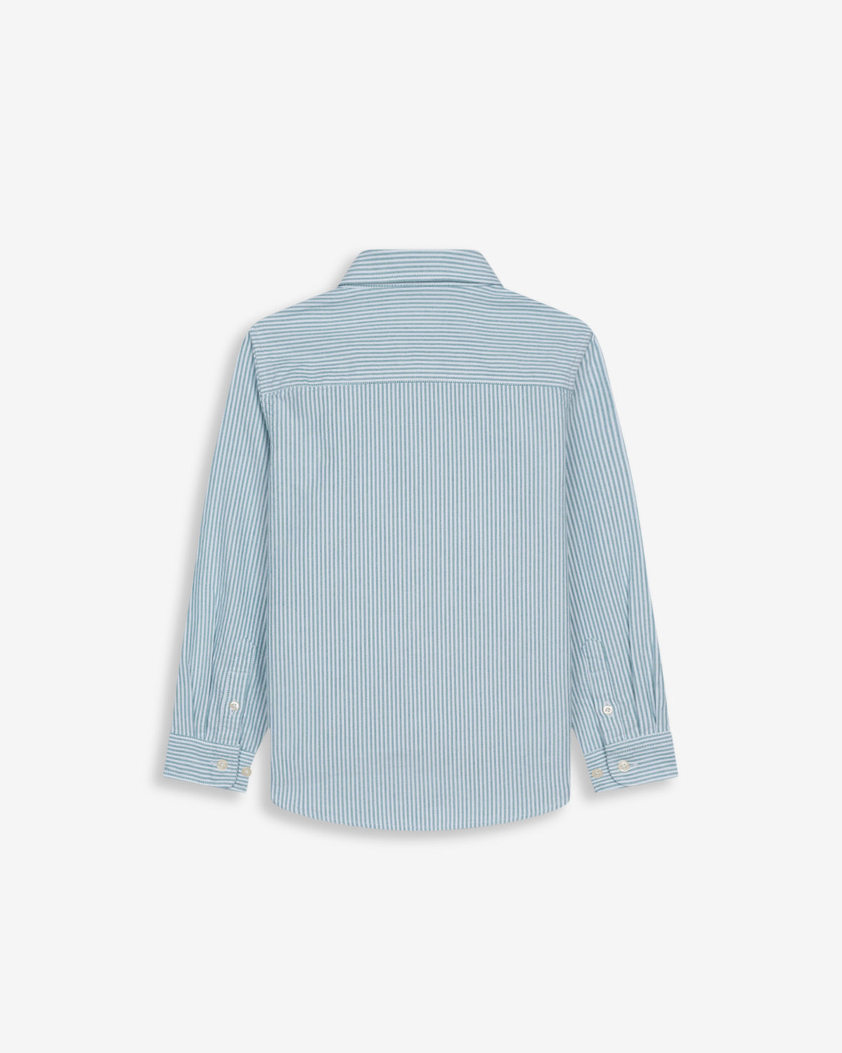 Camisa MEDITERRANEO KIDS de rayas verde salvia y blanco de Harper & Neyer, vista trasera con canesú