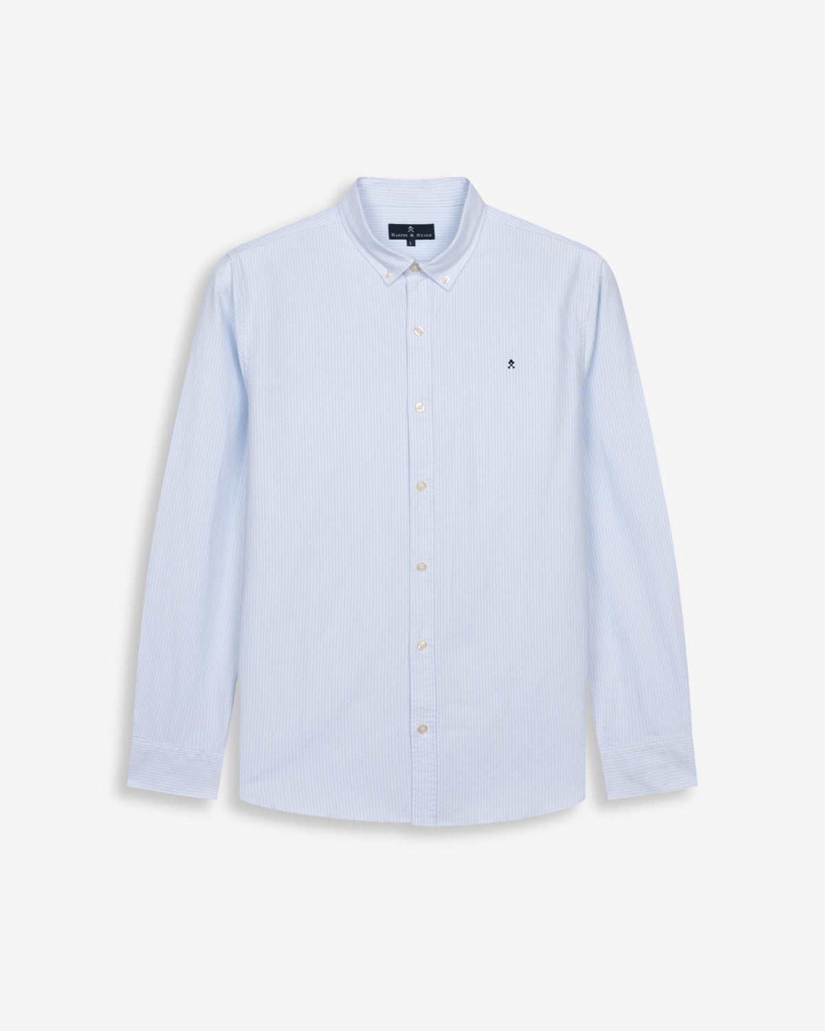 Camisa MEDITERRANEO de Harper & Neyer a rayas azul claro, packshot frontal sobre fondo blanco
