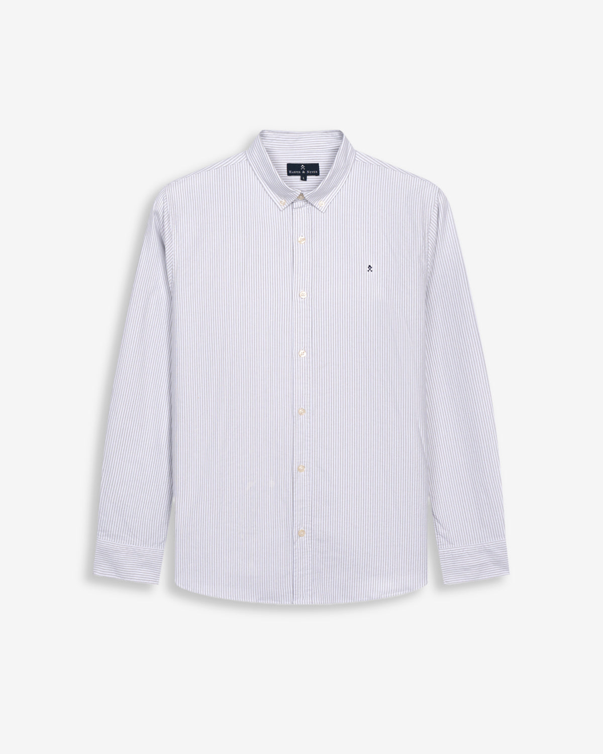 Camisa MEDITERRANEO de Harper & Neyer a rayas grises finas, packshot frontal sobre fondo blanco