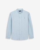 Camisa MEDITERRANEO de Harper & Neyer a rayas verde agua, packshot frontal sobre fondo blanco