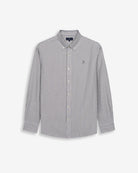 Camisa North Sea de Harper & Neyer de rayas azul marino, cuello button down y logo bordado, vista frontal
