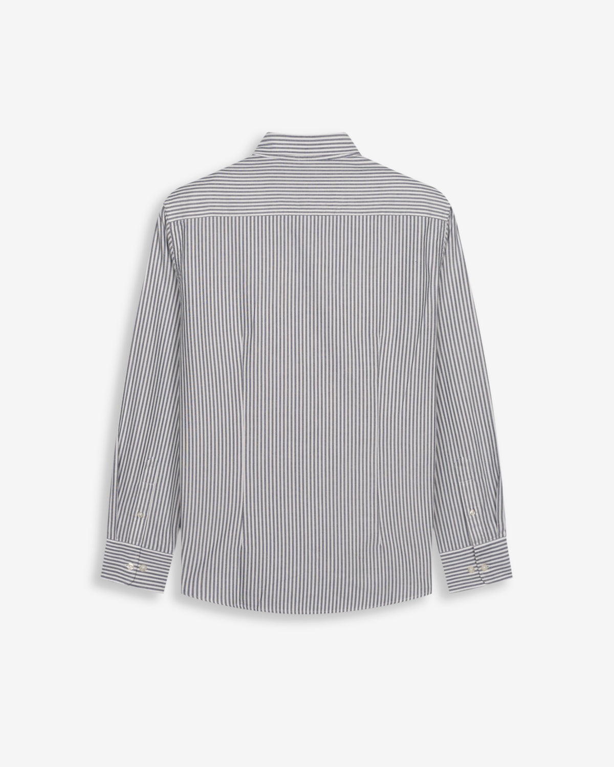 Camisa North Sea de Harper & Neyer de rayas azul marino, vista trasera con canesú y puños abotonados