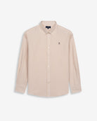 Camisa North Sea de Harper & Neyer de rayas camel, cuello button down y logo bordado, vista frontal
