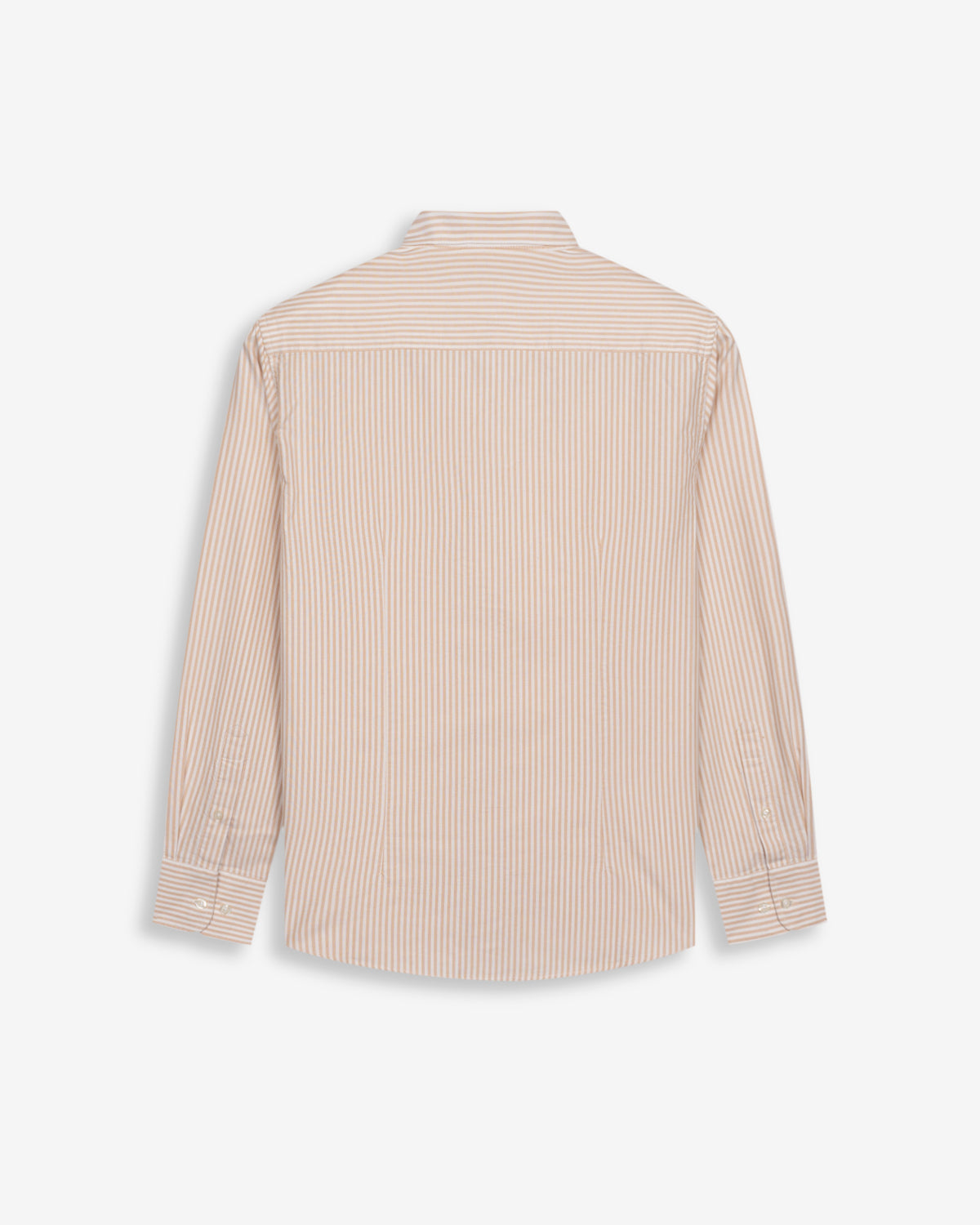Camisa North Sea de Harper & Neyer de rayas camel, vista trasera con canesú y puños abotonados