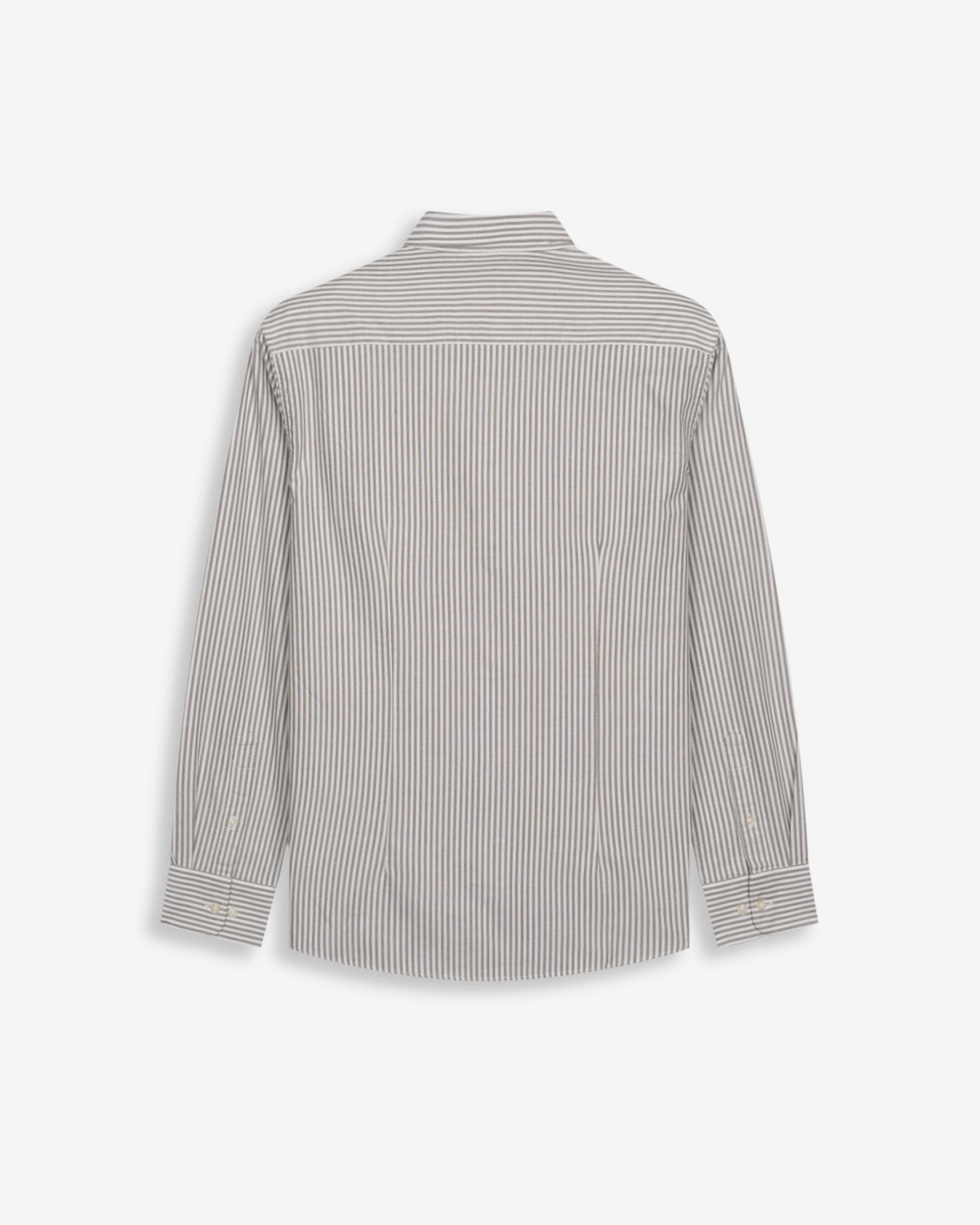 Camisa North Sea de Harper & Neyer de rayas verde musgo, vista trasera con canesú y puños abotonados