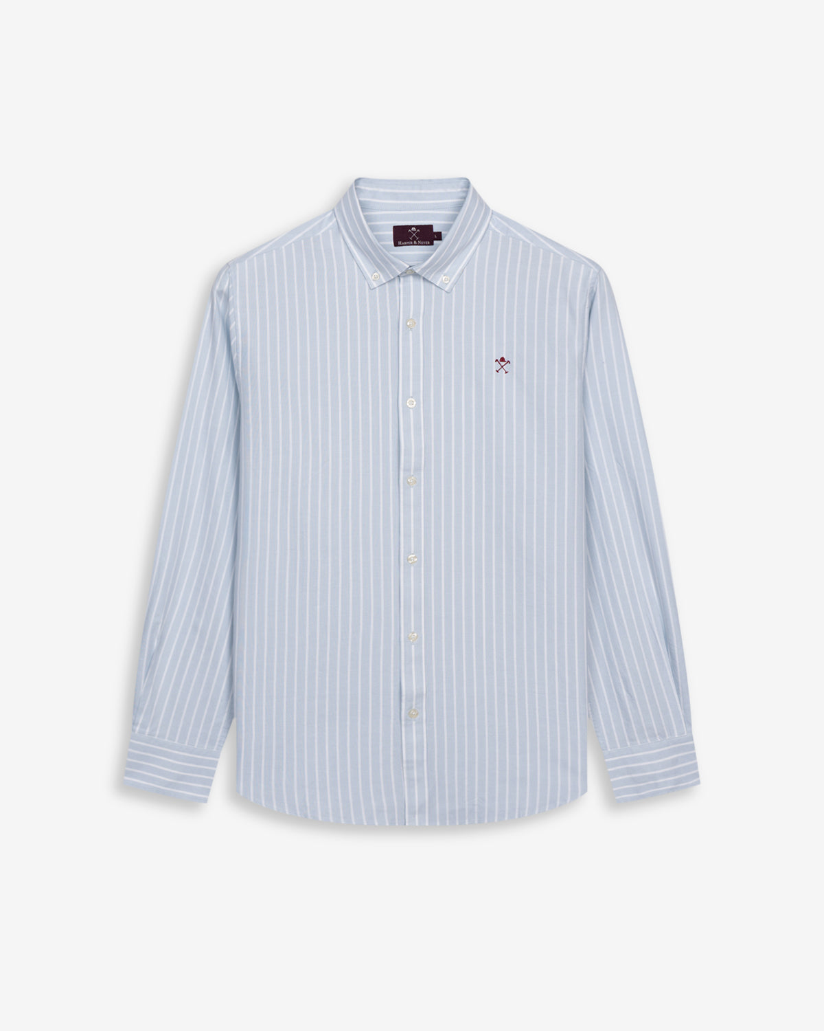 Camisa SHORELINE ELITE de Harper & Neyer a rayas anchas azul claro, packshot frontal sobre fondo blanco