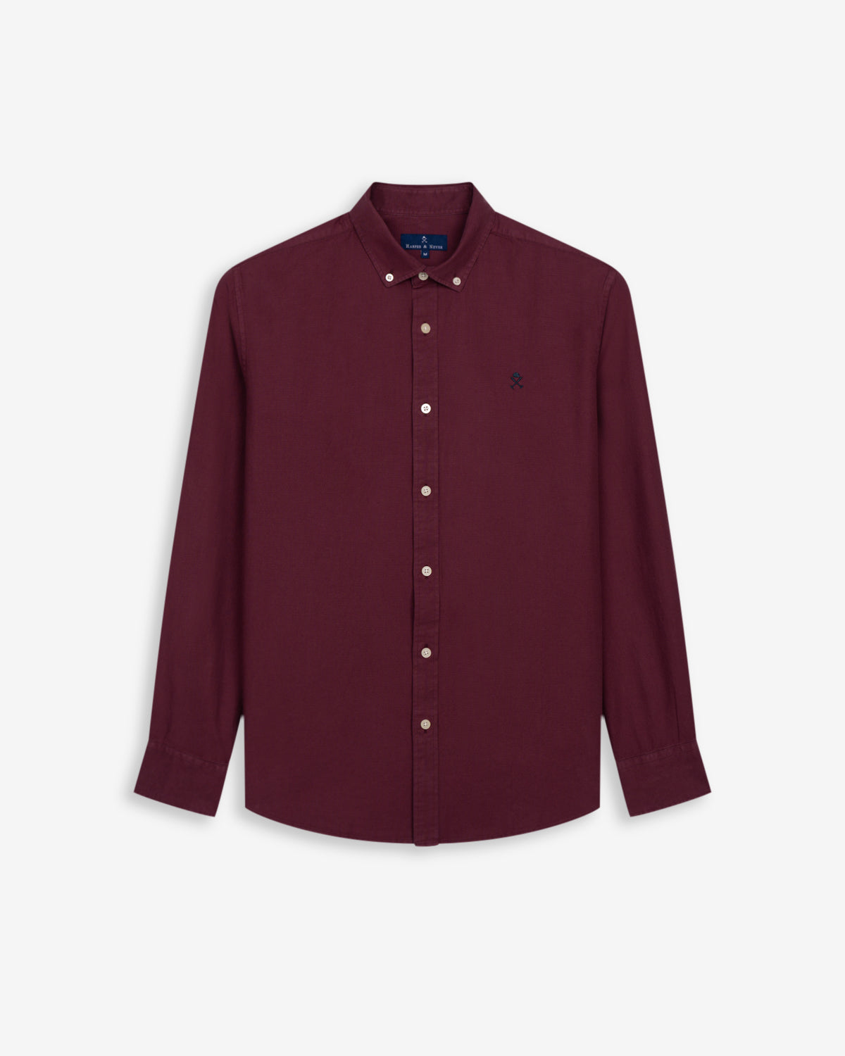 Camisa Veneto de Harper & Neyer lisa en burdeos, cuello button down y logo bordado, vista frontal
