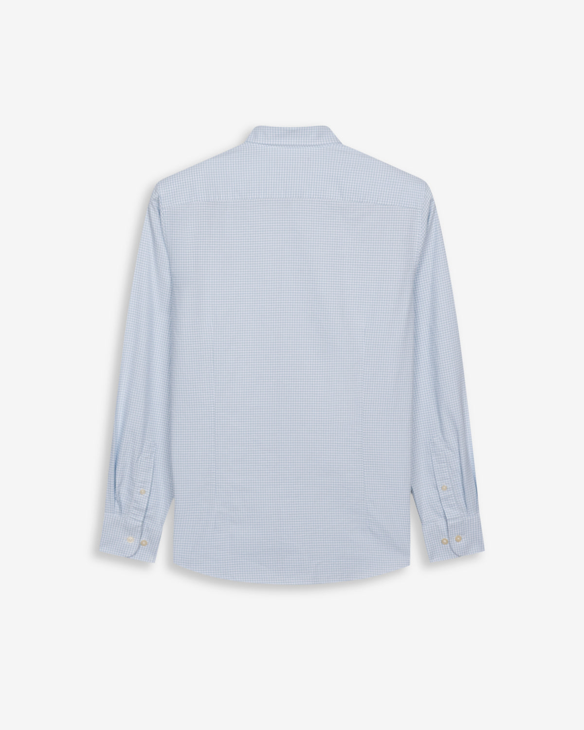 Camisa Vichy de Harper & Neyer de cuadros azul cielo, vista trasera con canesú y puños abotonados