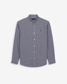 Camisa Vichy de Harper & Neyer de cuadros azul marino, cuello button down y logo bordado, vista frontal