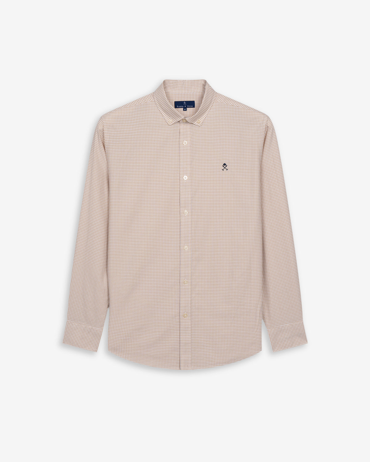 Camisa Vichy de Harper & Neyer de cuadros camel, cuello button down y logo bordado, vista frontal