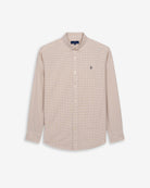 Camisa Vichy de Harper & Neyer de cuadros camel, cuello button down y logo bordado, vista frontal