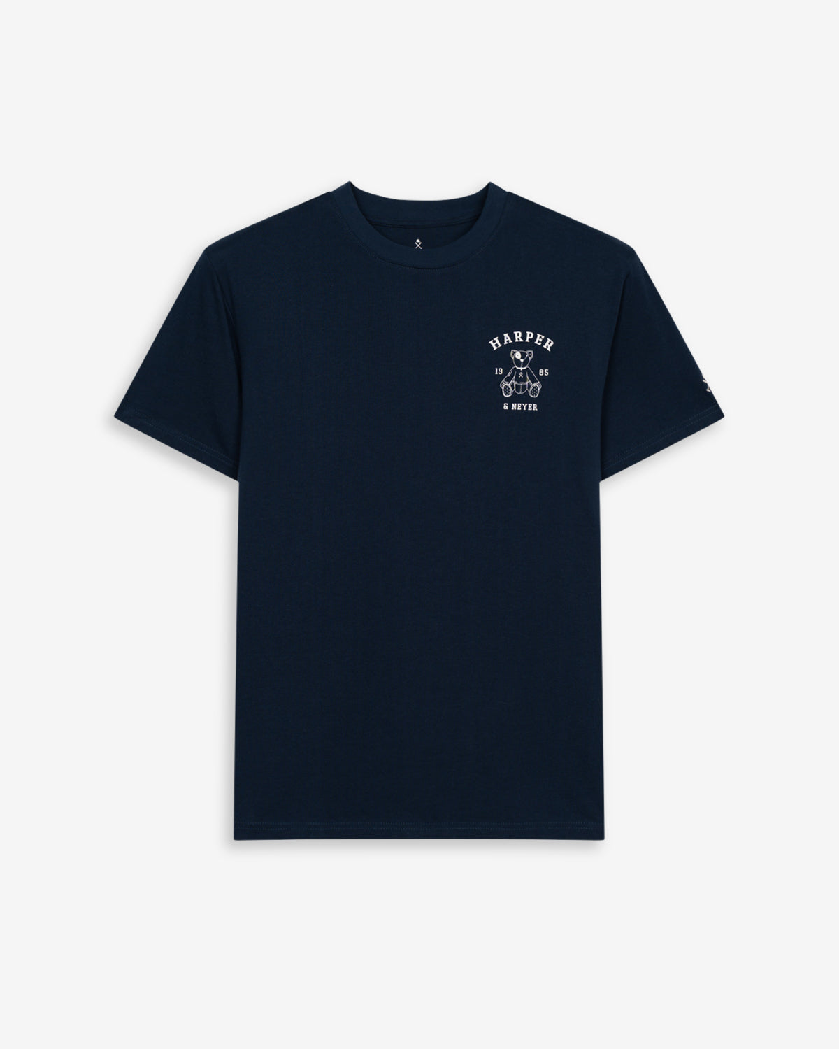 Camiseta Arthur de Harper & Neyer en azul marino, vista frontal con logo estampado en el pecho