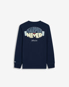 Camiseta EVERGREEN KIDS azul marino de Harper & Neyer, vista trasera con estampado Ski Preppy Club en gafas de esquí