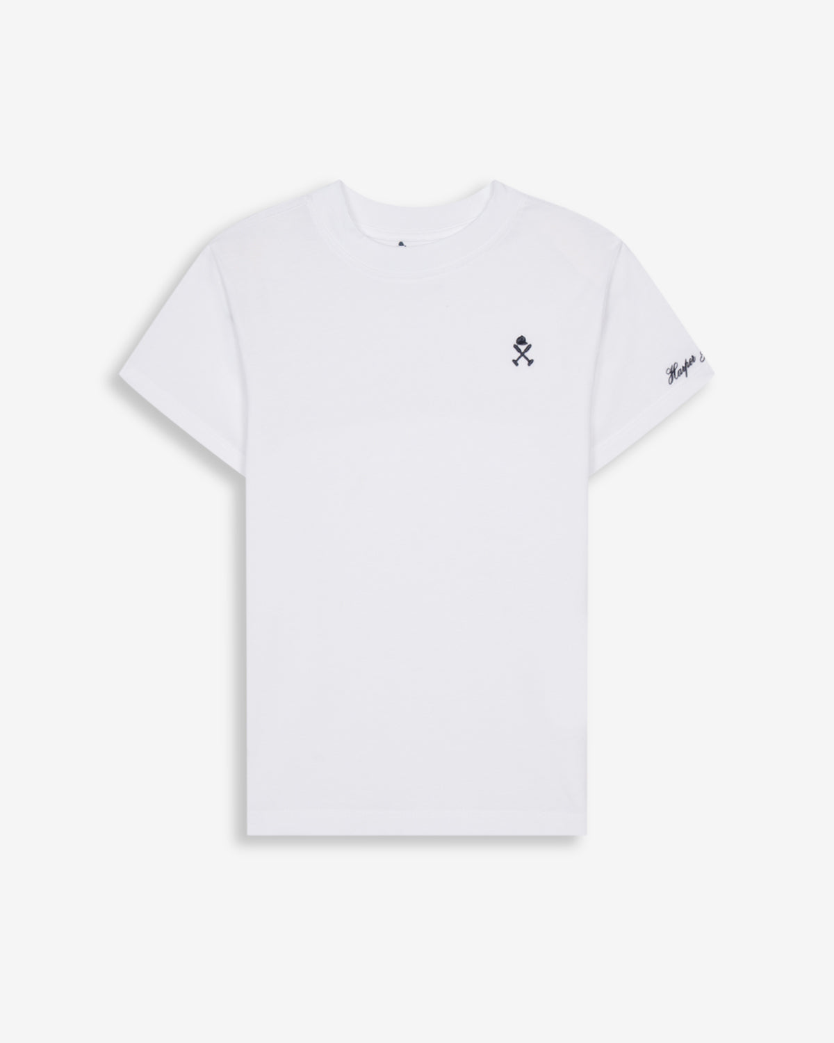 Camiseta ICON KIDS de Harper & Neyer en algodón blanco, vista frontal con logo bordado en el pecho