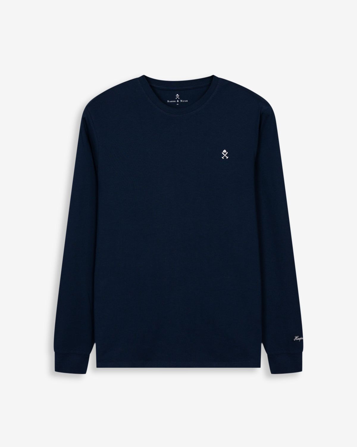 Camiseta Long Sleeve ICON KIDS azul marino de Harper & Neyer, vista frontal con logo bordado y Harper en la manga