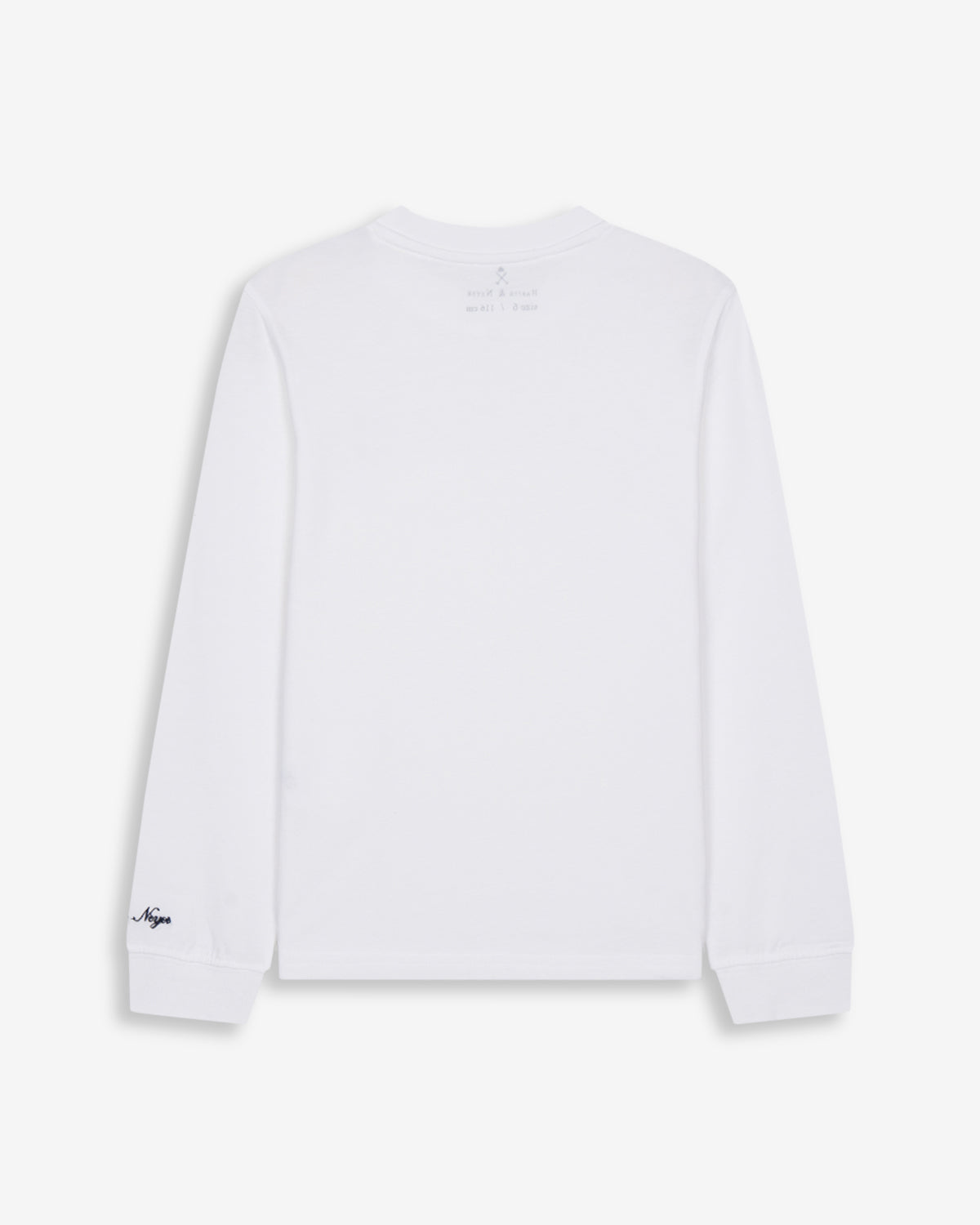 Camiseta Long Sleeve ICON KIDS blanca de Harper & Neyer, vista trasera con Neyer bordado en la manga