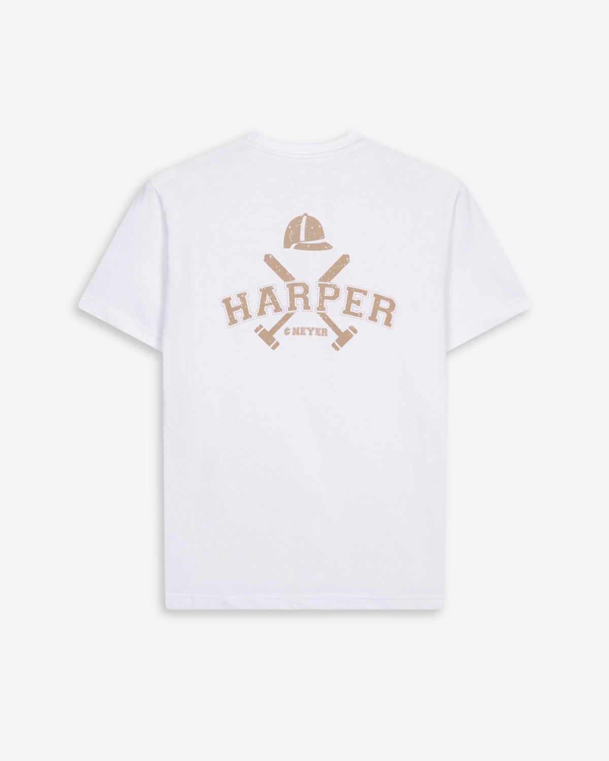 Camiseta MICHIGAN de Harper & Neyer en algodón blanco, bodegón trasero con estampado varsity Harper
