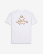 Camiseta MICHIGAN de Harper & Neyer en algodón blanco, bodegón trasero con estampado varsity Harper