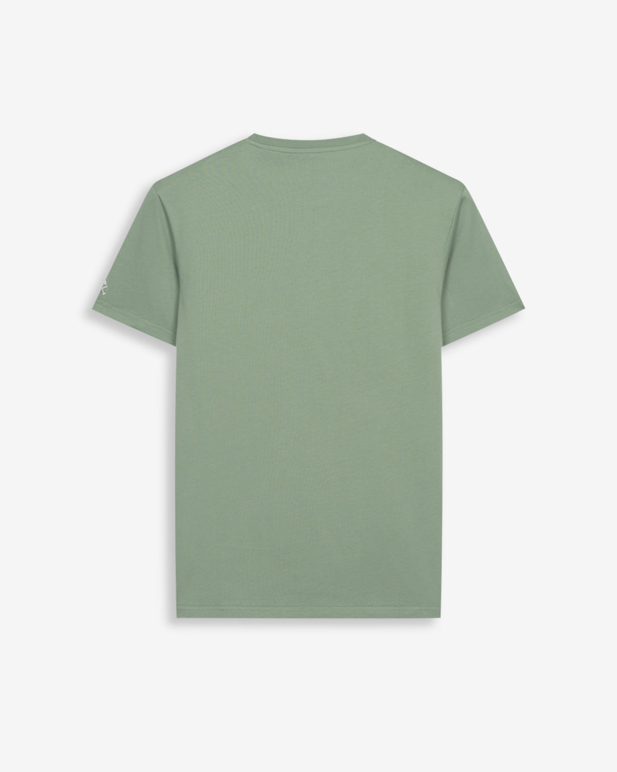 Camiseta NEW ENGLAND en algodón verde salvia de Harper & Neyer, bodegón trasero con logo en la manga
