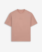 Camiseta NEWPORT oversize de Harper & Neyer en rosa empolvado, bodegón frontal con logo Harper bordado