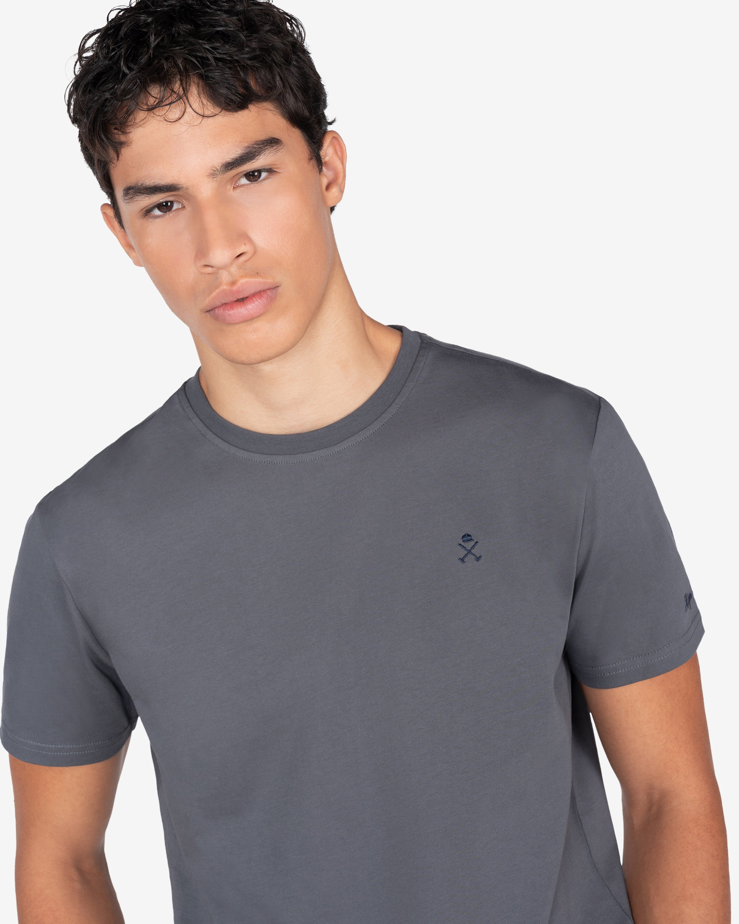 Camiseta PARADISE de Harper & Neyer en antracita, plano medio con logo bordado en el pecho