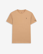 Camiseta PARADISE de Harper & Neyer en camel, vista frontal con logo bordado en azul marino
