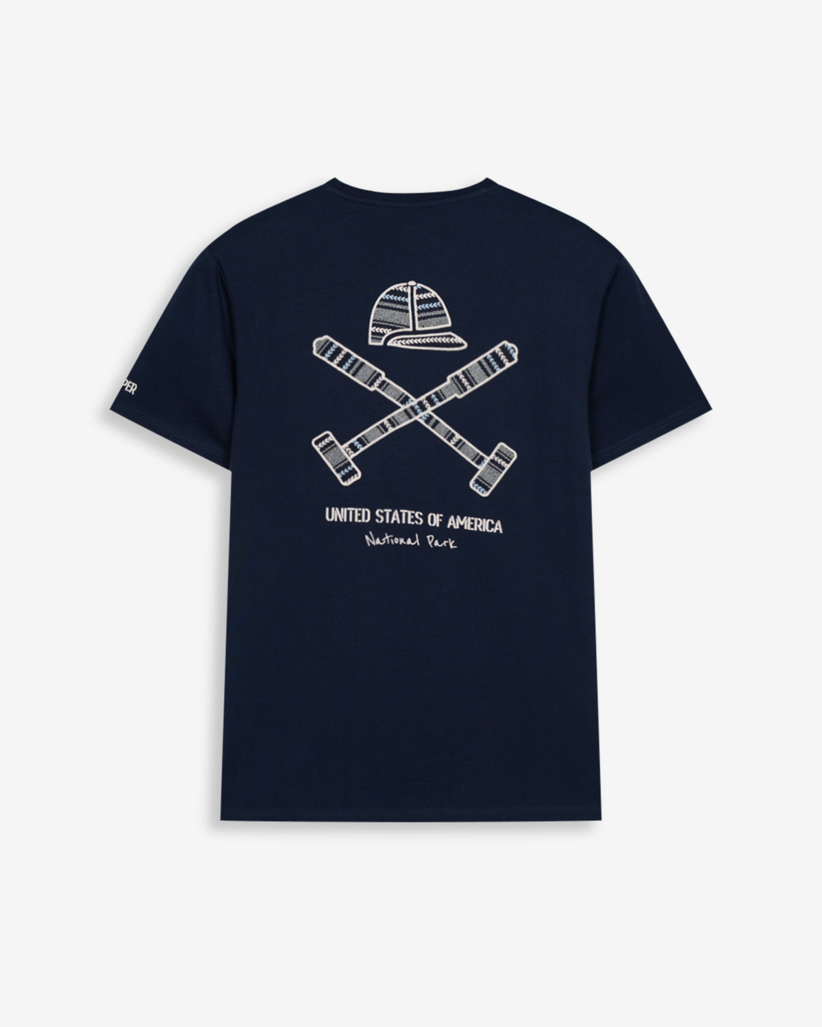 Camiseta RANGER de Harper & Neyer en algodón azul marino, bodegón trasero con estampado National Park