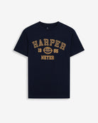 Camiseta Rugby de Harper & Neyer en azul marino, vista frontal con gráfico college de rugby bordado