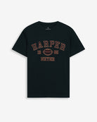 Camiseta Rugby de Harper & Neyer en verde botella, vista frontal con gráfico college de rugby bordado