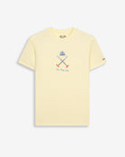 Camiseta VERMONT de Harper & Neyer en amarillo mantequilla, vista frontal con bordado Ski Preppy Club