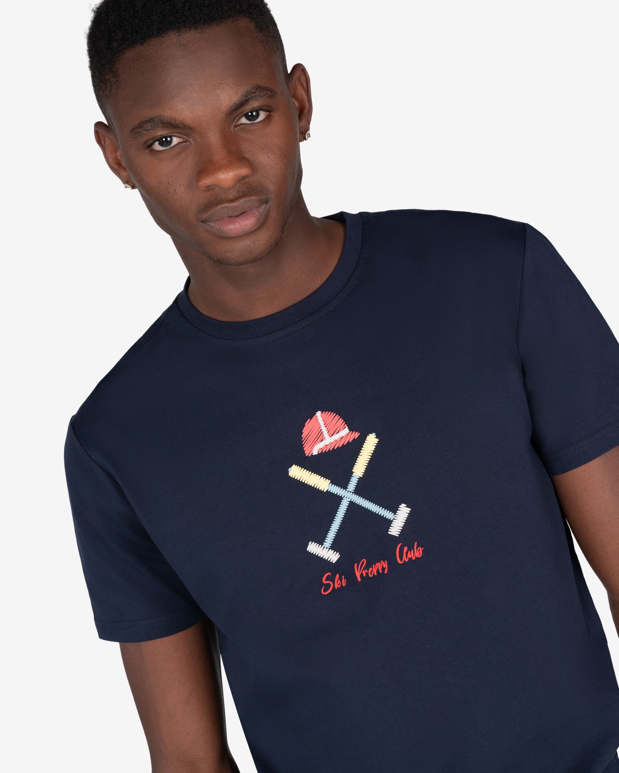Camiseta VERMONT de Harper & Neyer en azul marino, plano medio con bordado frontal visible
