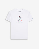 Camiseta VERMONT de Harper & Neyer en blanco, vista frontal con bordado Ski Preppy Club multicolor