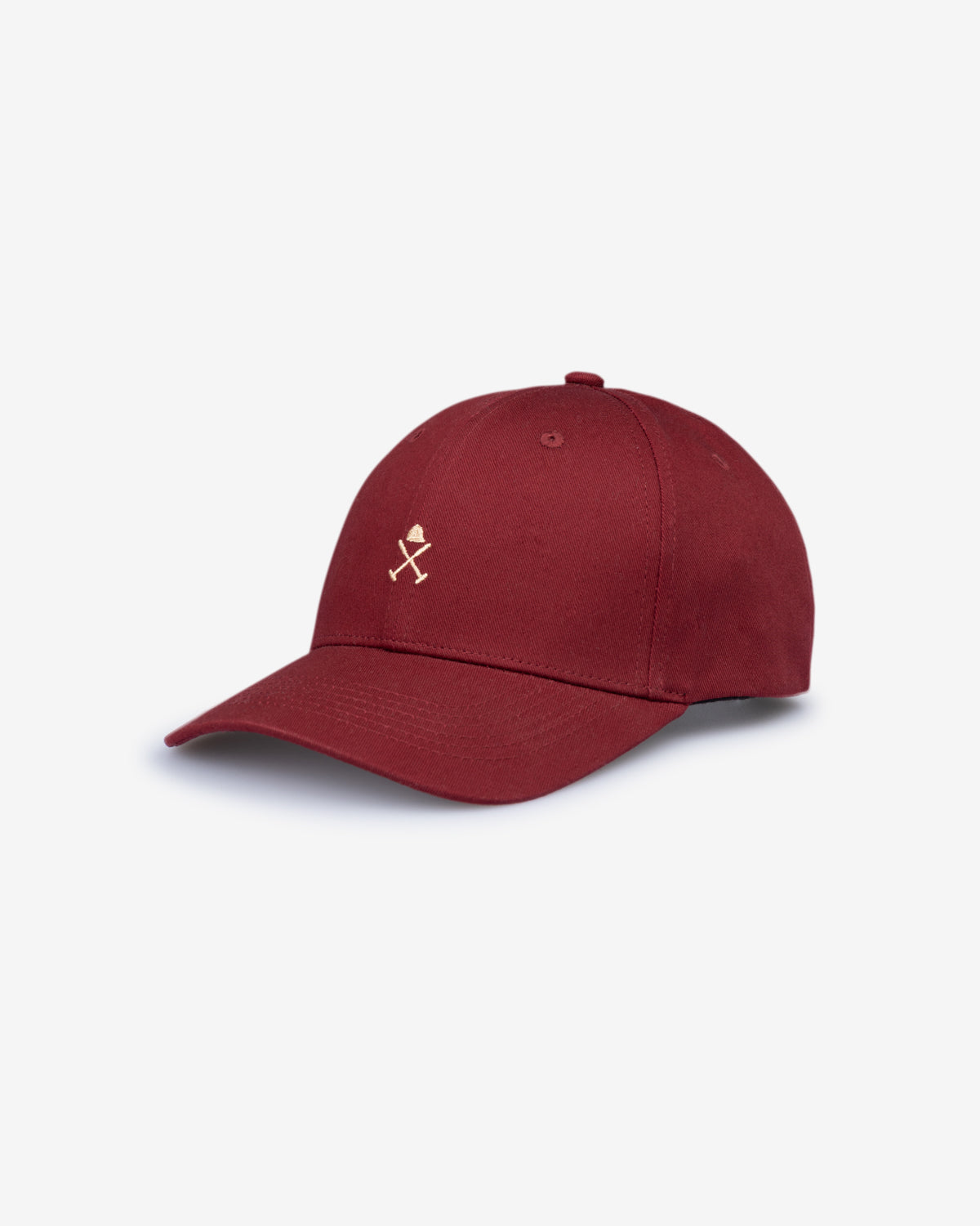 Gorra ICON COLOR de Harper & Neyer en burdeos con bordado camel, vista lateral con visera curva