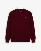 Jersey ICON de Harper & Neyer en algodón burdeos, bodegón frontal con bordado camel en el pecho