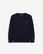 Jersey ICON R KIDS de Harper & Neyer en punto azul marino, vista frontal con el logo bordado en camel